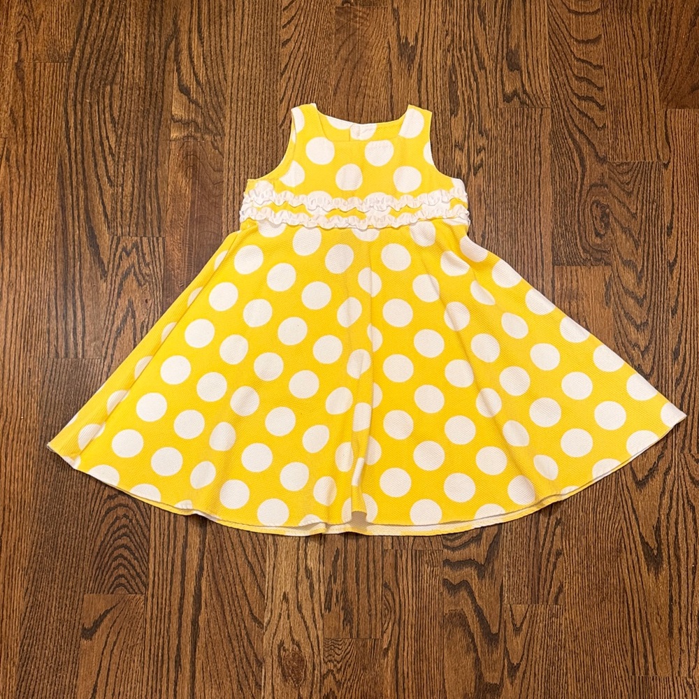 Girls Yellow Polka Dot Ruffle Waist Party Dress